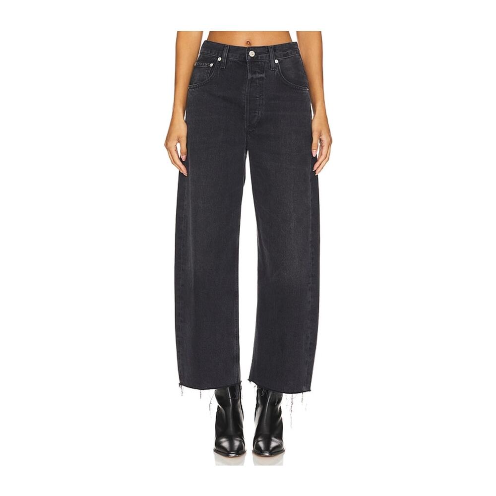 Citizens Of Humanity 'Ayla' Black Cotton Crop Wide Leg Denim Jean Size 23